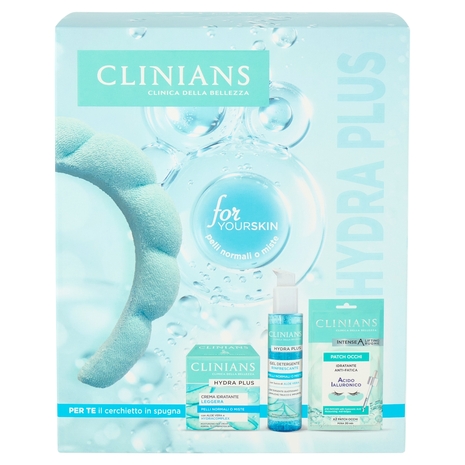 Clinians Hydra Plus Crema Idratante Leggera 50 mL + Gel Detergente Rinfrescante 150 mL + Patch Occhi